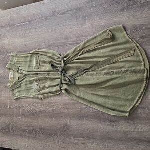 Black Swan Button Down Sleeveless Shirt Dress Olive Green Acid Wash XS